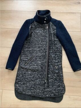 ASOS Black & Navy Mixed-Media Long Coat